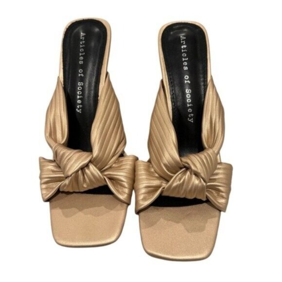 Articles of Society Milano Gold Vegan Leather Square Toe Strappy Sandals 9 - Picture 3 of 9